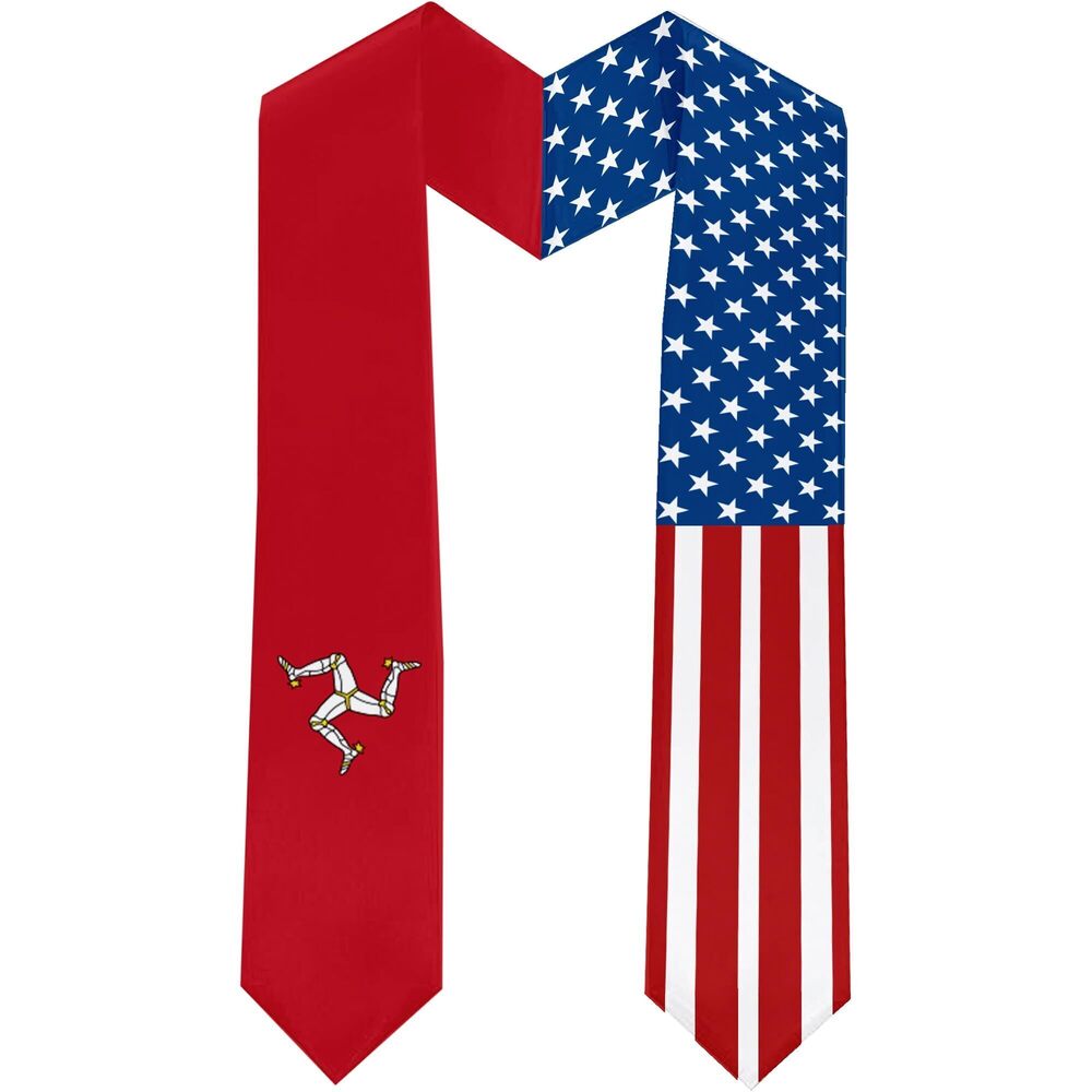3154 2025 The Isle of Mann Flag and USA Flag Graduation Stole Graduation